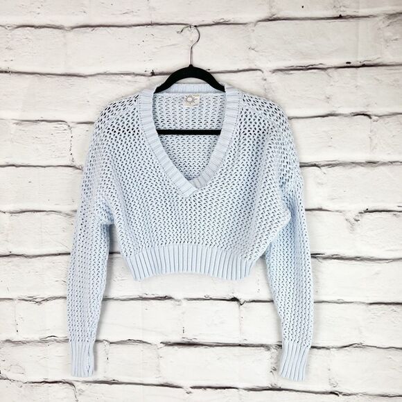 Offline by Aerie Women's V-Neck Open-Knit Sweater Blue Size S - Picture 2 of 6